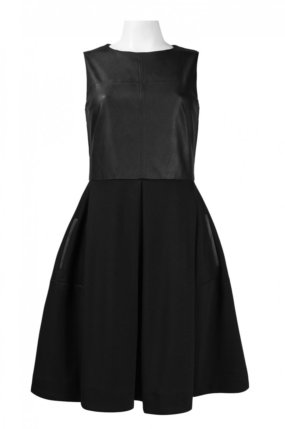 Taylor Black Fit and Flare Vegan Leather Top Dress - Scarfanatics